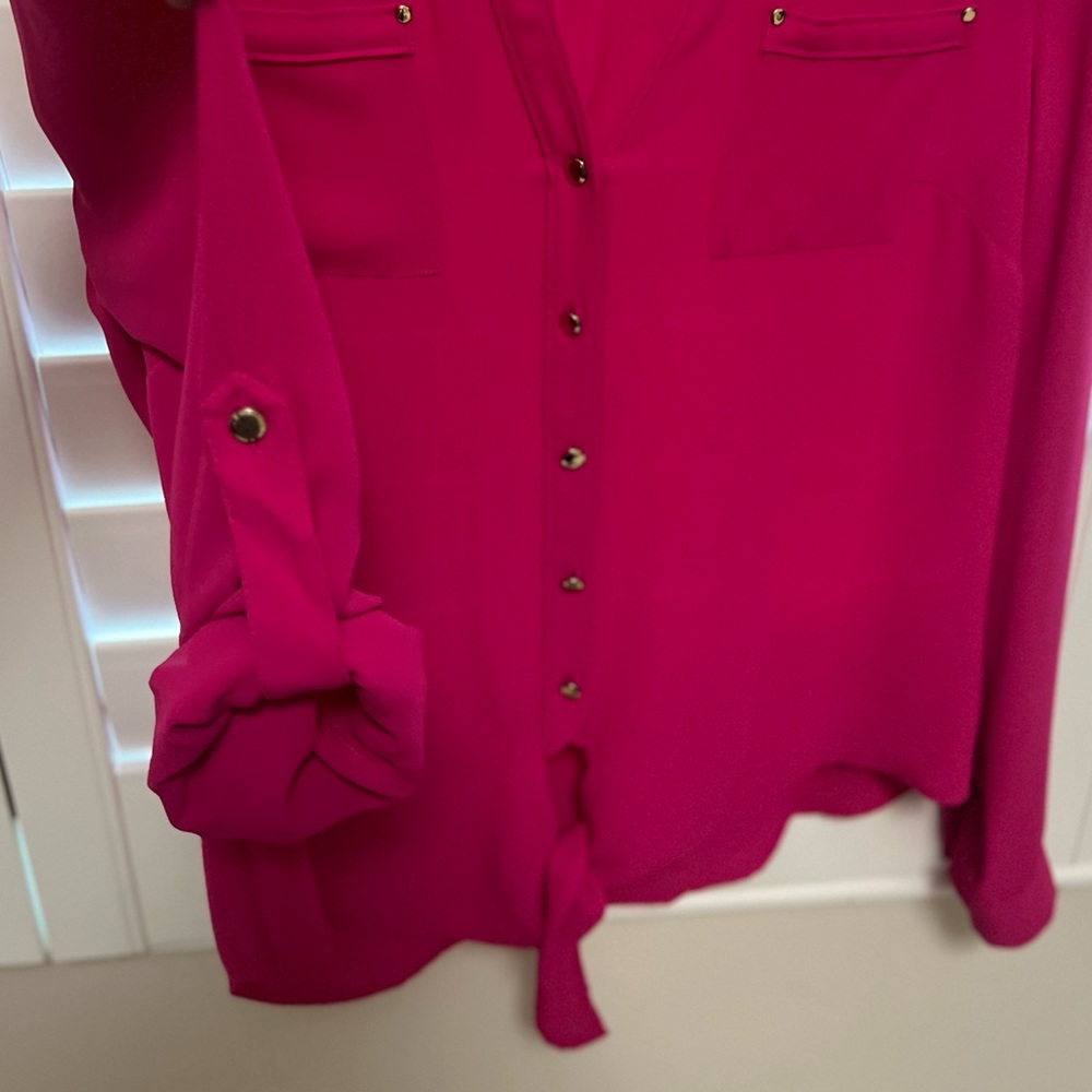 Cache Hot Pink Button-Down Blouse Size Small - image 6